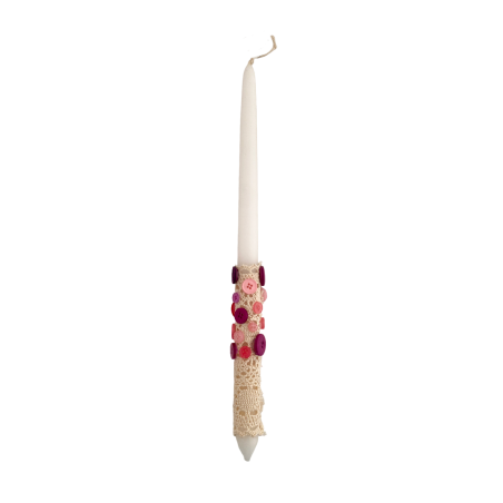 Bougie de Pâques artisanale de Grèce décorée de boutons et dentelle - Lambada 42 cm