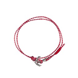 Bracelet rouge-blanc avec ancre marine argenté ajustable - Martaki