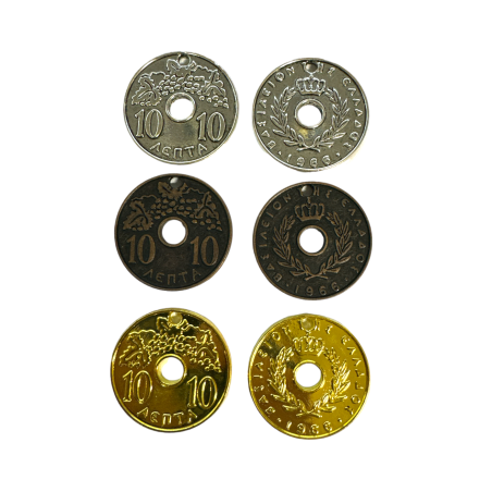 Pièce grecque "10 Lepta" 34 mm differentes couleurs