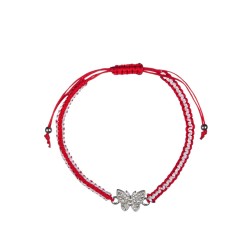 Bracelet tressé rouge-blanc avec un papillon argenté ajustable - Martaki