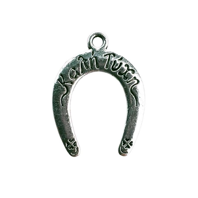 Pendentif fer à cheval métal argent "Kali Tichi Bonne chance" 2.5x2cm