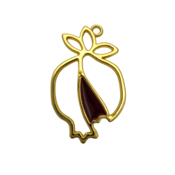 Pendentif grenade métallique en or et rouge avec 3 feuilles 5 cm