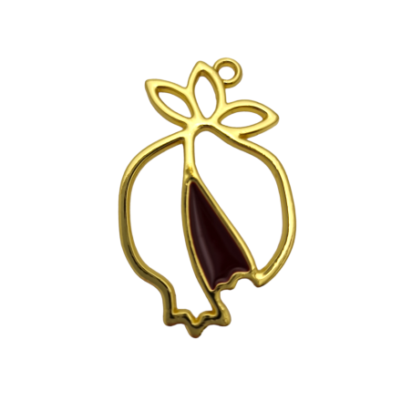 Pendentif grenade métallique en or et rouge avec 3 feuilles 5 cm