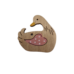 Canard en bois en rose à suspendre avec 2 trous 5 cm