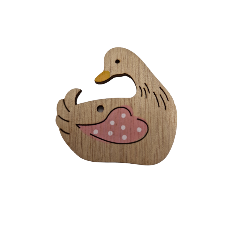 Canard en bois en rose à suspendre avec 2 trous 5 cm