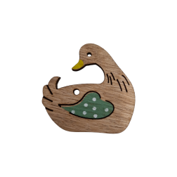 Canard en bois en bleu pétrole à suspendre avec 2 trous 5 cm