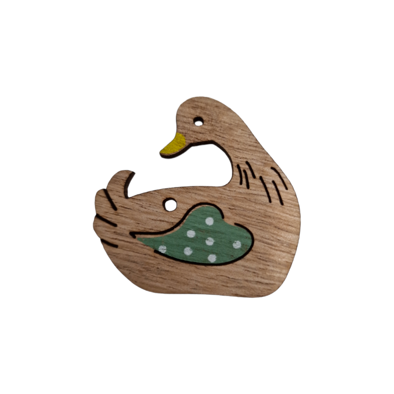 Canard en bois en bleu pétrole à suspendre avec 2 trous 5 cm