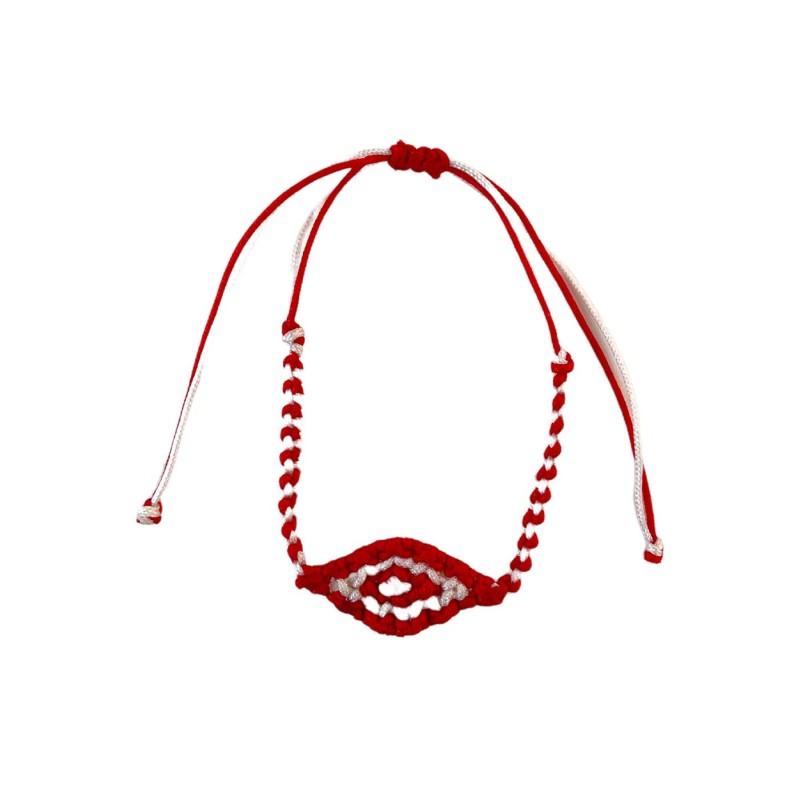 Bracelet tressé rouge-blanc avec motif triangle ajustable - Martaki
