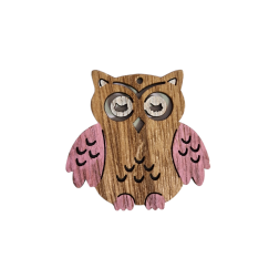 Figurine de chouette en bois rose 5cm x 5 cm avec trou