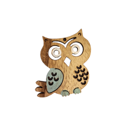 Figurine de chouette en bois bleu ciel 5cm x 5 cm avec trou