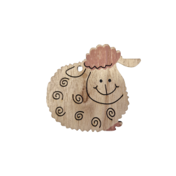 Mouton en bois naturel avec une touche de rose 5 x 5 cm et un trou à accrocher