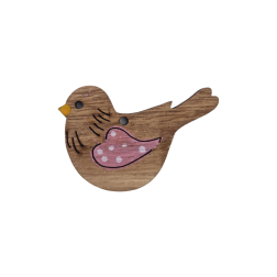 Oiseau en bois naturel avec une touche rose 5 x 4 cm et un trou à accrocher