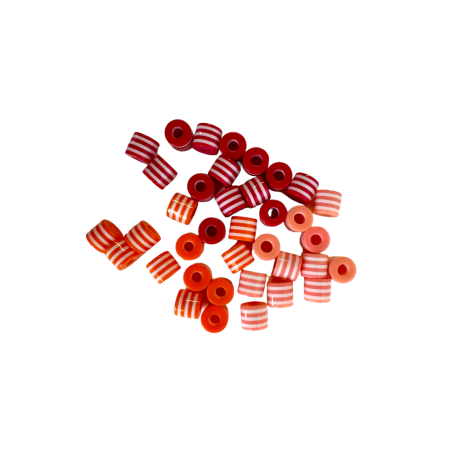 Lot de 10 perles cylindriques rayées 0,9 x 1,1 cm - 3 couleurs disponibles