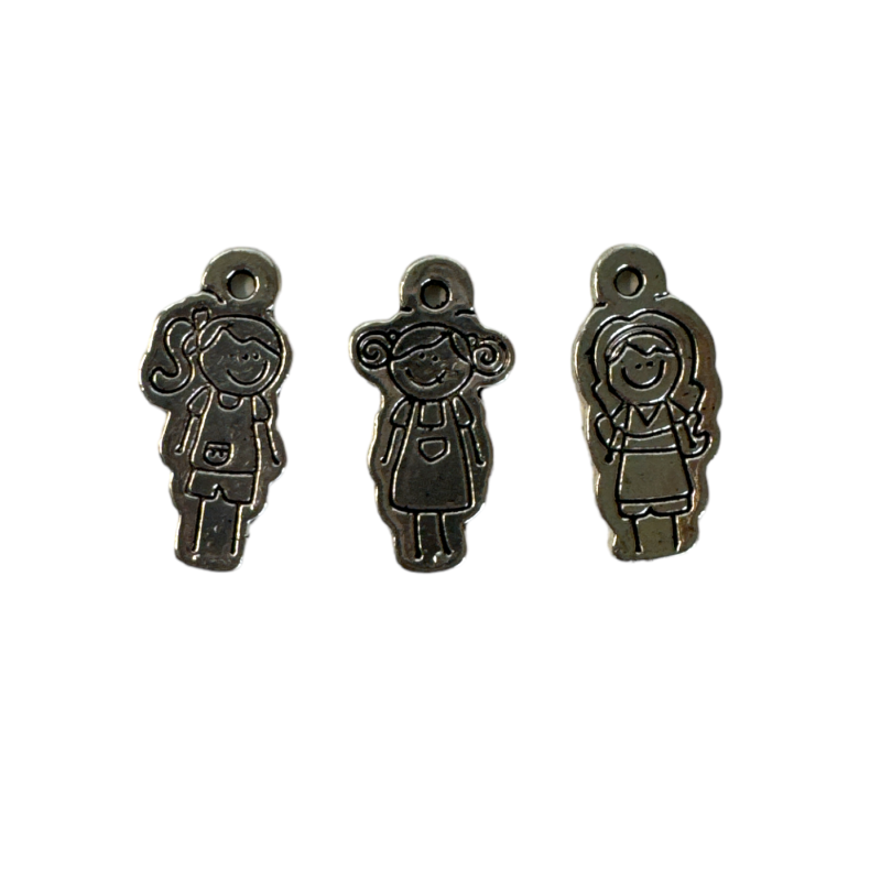 Pendentif "Petites Filles" en métal argenté 2,5 cm