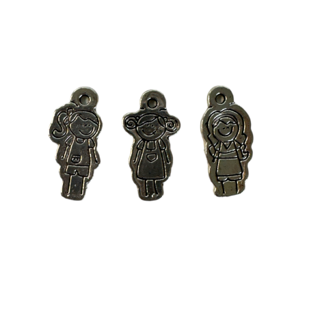 Pendentif "Petites Filles" en métal argenté 2,5 cm