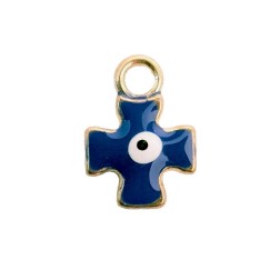 Croix mauvais œil émaillée en métal bleu et or, de 10x15 mm