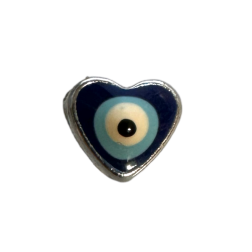 Perle en métal argent, mauvais œil émaillé en forme de cœur, de 8 mm