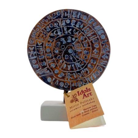Disque de Phaistos en terre cuite fait main IDOLS ART diamètre 13.5 cm