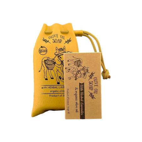 Savon naturel à la lavande et à l'huile d'olive BIO SPANAKIS 150 g et son pochon