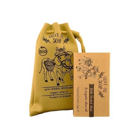 Savon naturel à la menthe et à l'huile d'olive BIO SPANAKIS 150 g et son pochon
