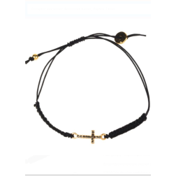 Bracelet grec ajustable en cordon tressé noire et croix en strass noirs