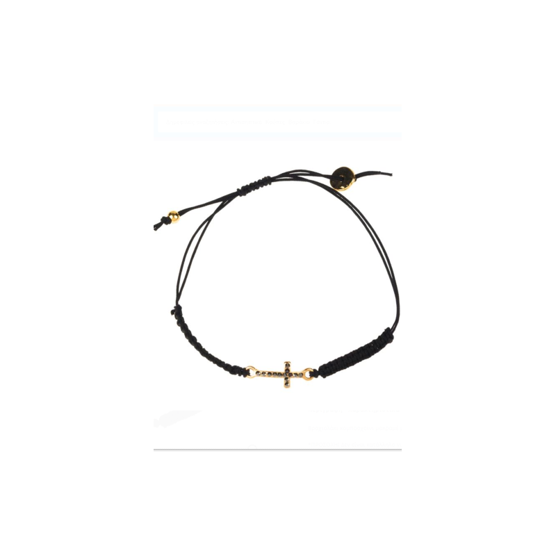 Bracelet grec ajustable en cordon tressé noire et croix en strass noirs