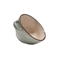 Bol céramique bleu/beige liseré marron avec 2 poignées 10.8/14.5x6 cm