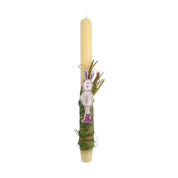 Bougie de Pâques artisanale de Grèce décorée avec un lapin de pâques - Lambada 30 cm