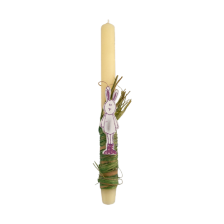 Bougie de Pâques artisanale de Grèce décorée avec un lapin de pâques - Lambada 30 cm