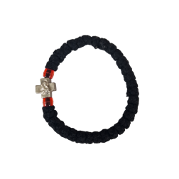 Chapelet en bracelet avec 2 perles rouges et une petite croix 100% en coton
