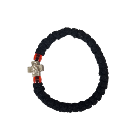 Chapelet en bracelet avec 2 perles rouges et une petite croix 100% en coton
