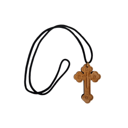 Pendentif avec cordon noir et croix en bois de 6 cm x 4 cm