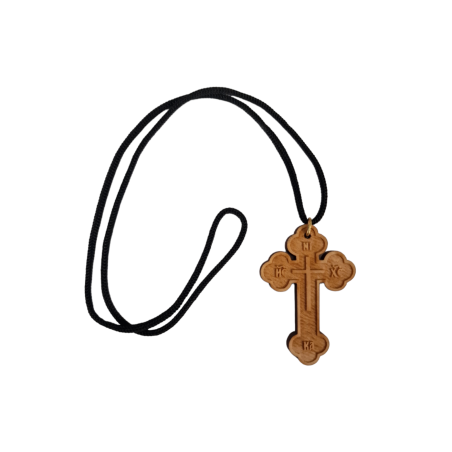 Pendentif avec cordon noir et croix en bois de 6 cm x 4 cm