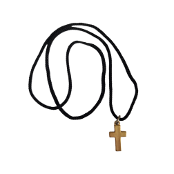 Pendentif avec cordon noir et une croix dorée 6 cm x 4 cm