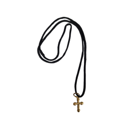 Pendentif avec cordon noir et sa croix dorée de 6 cm x 4 cm