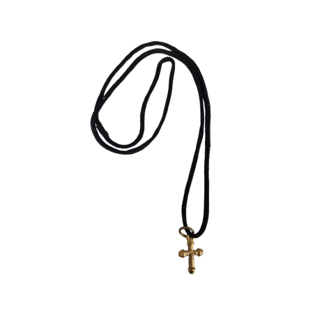 Pendentif avec cordon noir et sa croix dorée de 6 cm x 4 cm