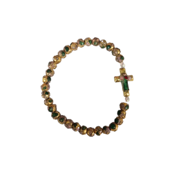 Bracelet avec perles colorées et dorées, orné d'une croix fleurie