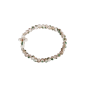 Bracelet floral avec croix, boules blanches et motifs fleuris