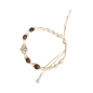 Bracelet en cordelette beige avec une croix et quatre perles marron