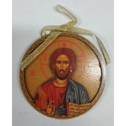 Magnet religieux rond en bois Jésus 9 cm diamètre