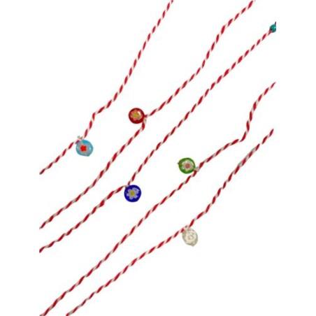 Bracelets grecs à échanger entre amis pour le 1er mai rouge-blanc et des petites fleurs en verre " 5