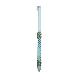 Bougie de Pâques décorée de tissu bleu et doré avec strass dorés – Lambada 42 cm