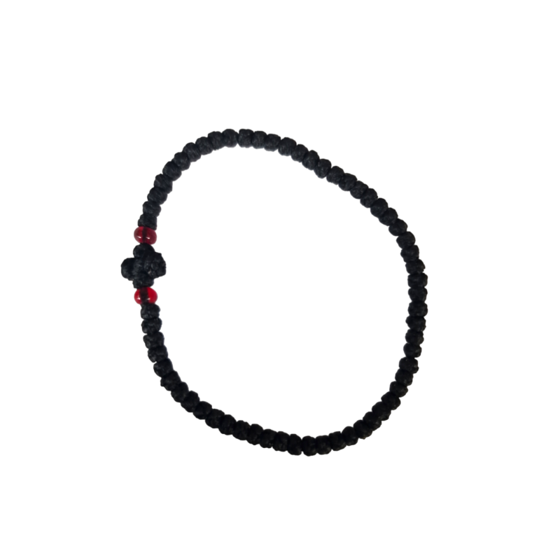 Chapelet en bracelet avec 2 pierres rouges et un petit croix
