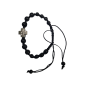 Bracelet noir avec 14 perles noires et une croix argentée