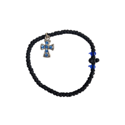 Bracelet-chapelet avec une croix argentée et 2 perles bleues