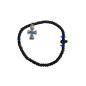 Bracelet-chapelet avec une croix argentée et 2 perles bleues