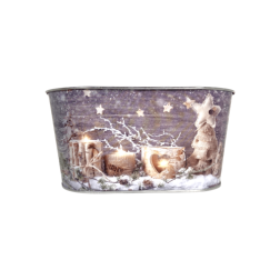 Panier ovale en métal imprimé "Noël gris " 19,5x11
