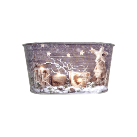 Panier ovale en métal imprimé "Noël gris " 19,5x11
