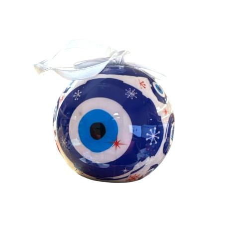 Boule de Noël grecque blanche et bleue avec l'œil 7 cm