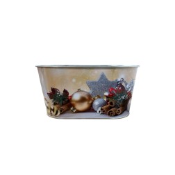 Panier ovale en métal imprimé "Boules de Noël" 19,5x11